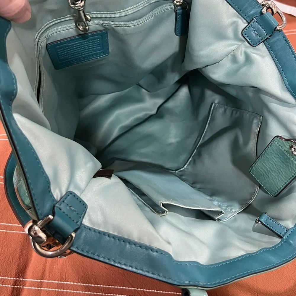 Coach Aubrey Aqua Marine-2 Tone Patent Leather Tote W/Shoulder Strap & Handles - Picture 8 of 16